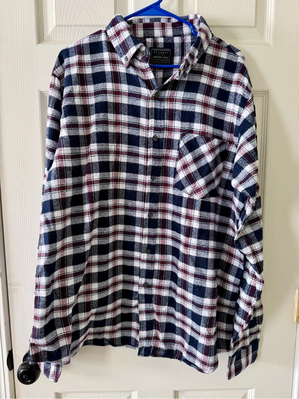 Mens Plaid Button-Down Shirt in Navy, White & Burgundy - Classic Flannel